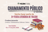 Livreiros, distribuidores, editoras ou sebos que desejarem comercializar durante a Feira do Livro da 5ª Festa Literária de Toledo podem participar do certame