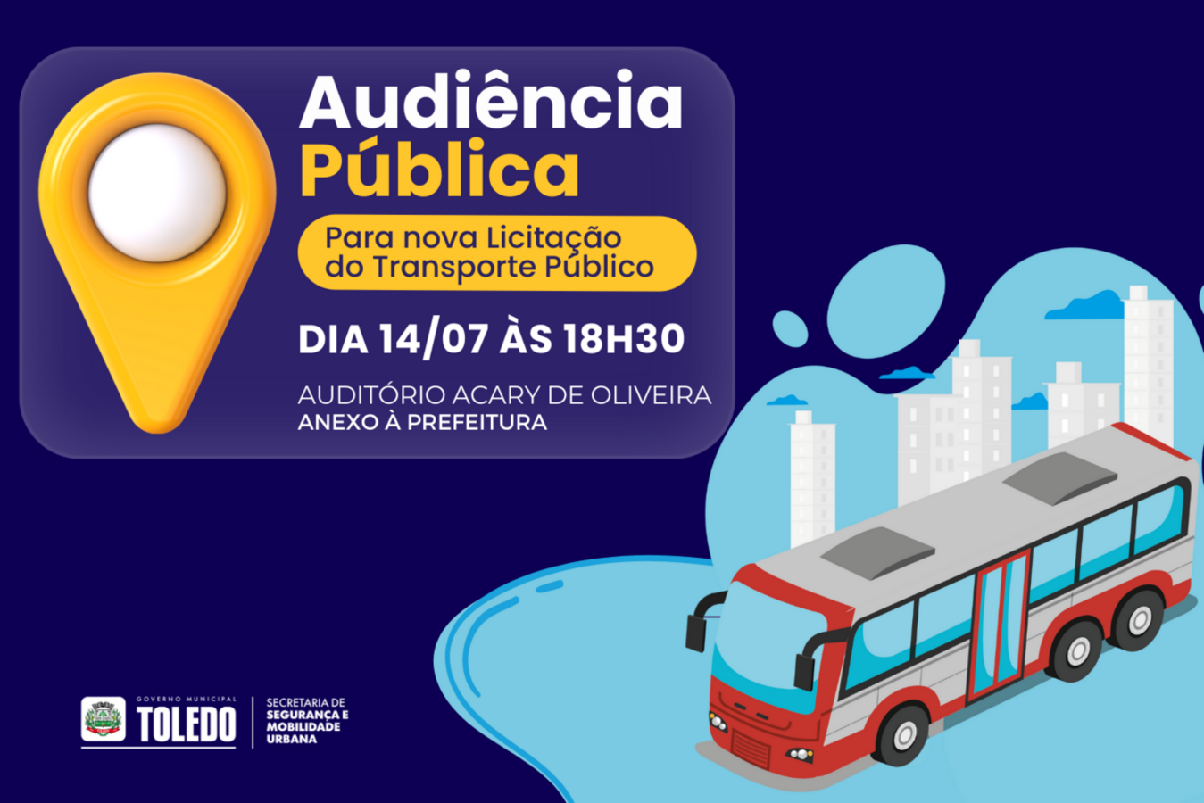 Evento será realizado nesta sexta (14), às 18h30, no Auditório Acary Oliveira; participação da comunidade é fundamental para município escolher o melhor modelo pela menor tarifa
