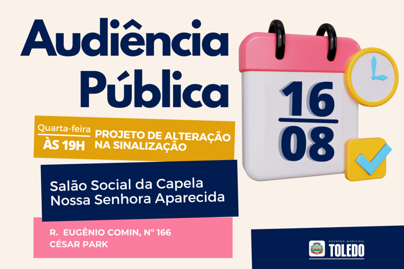 Alterações na malha viária e implantação de fiscalização eletrônica serão os temas de evento que será realizado às 19h no Salão Social da Capela Nossa Senhora Aparecida