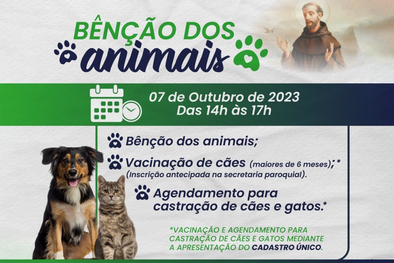 Evento será realizado sábado (7), das 14h às 17h, no entorno do principal templo católico do Coopagro, onde também haverá vacinação de cães e agendamento para castrações