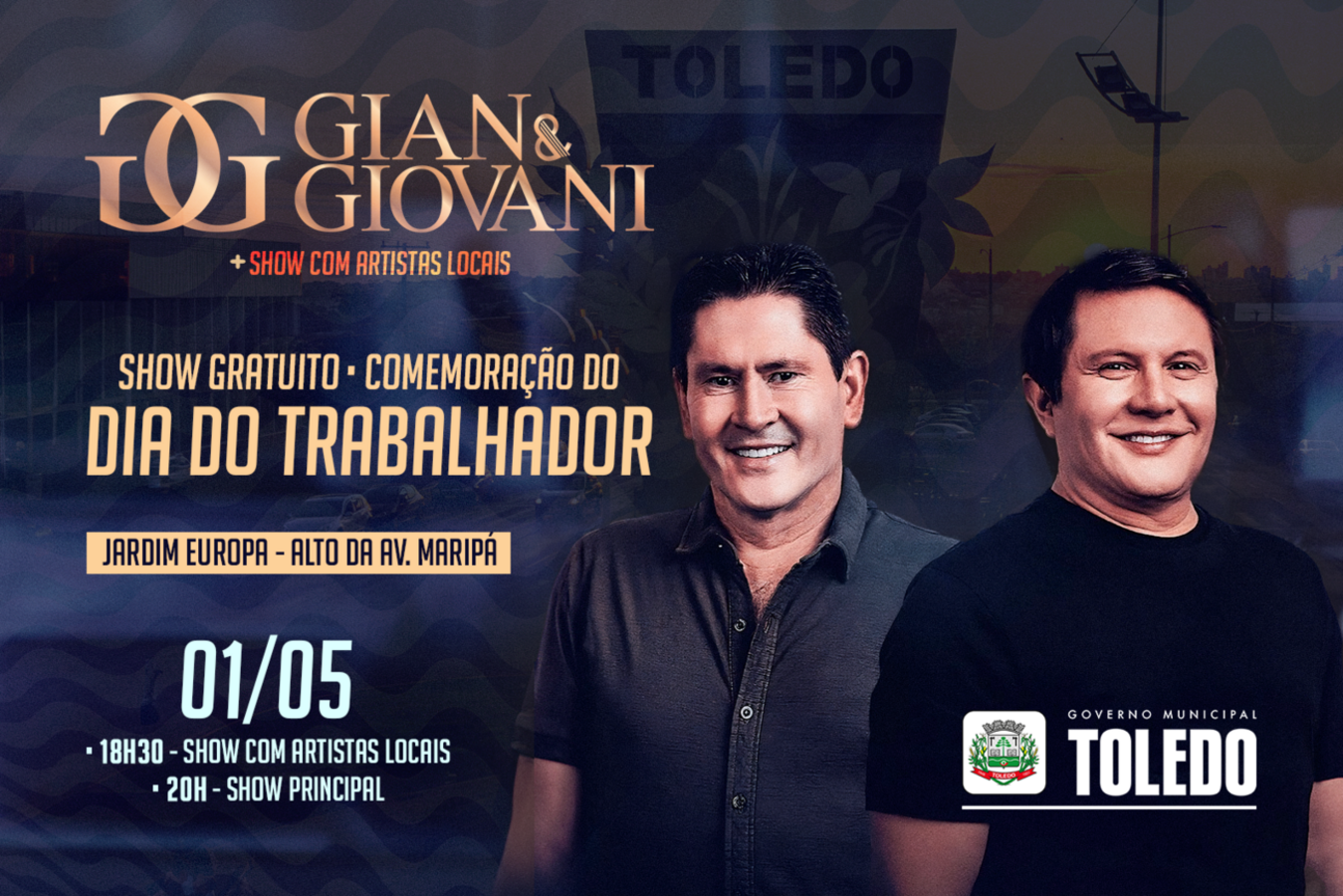 Gian e Giovani serão atração principal do Show do Trabalhador no primeiro dia de maio
