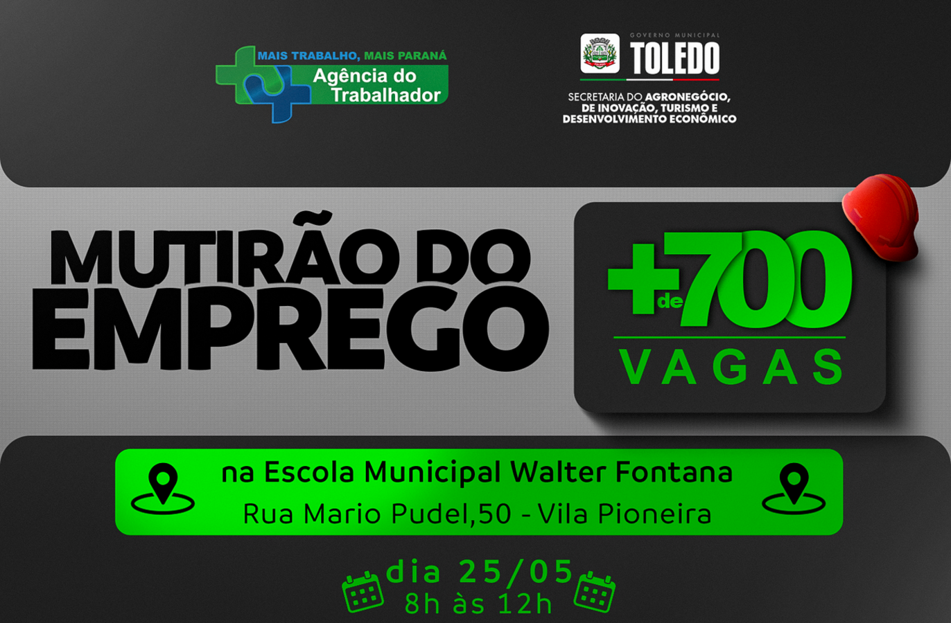 Recrutadores de 10 empresas estarão nesta sexta (24), das 8h às 12h, em ação da Agência do Trabalhador de Toledo que ocorrerá na Escola Municipal Walter Fontana