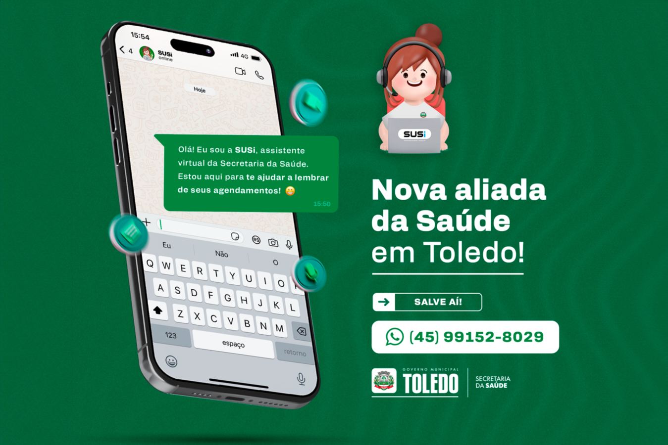 A SUSi é uma assistente virtual que será implantada, inicialmente, nas unidades de saúde do Cosmos e do Maracanã 