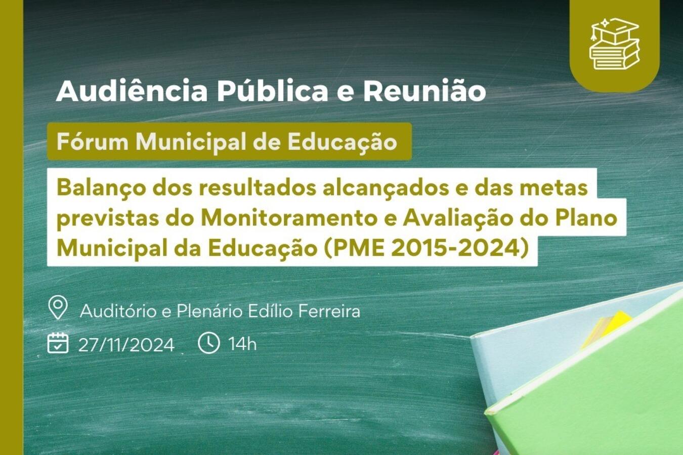 Avaliação e monitoramento do PME é a principal pauta de evento que está marcado para esta quarta-feira (27), às 14h, no Plenário da Câmara de Vereadores