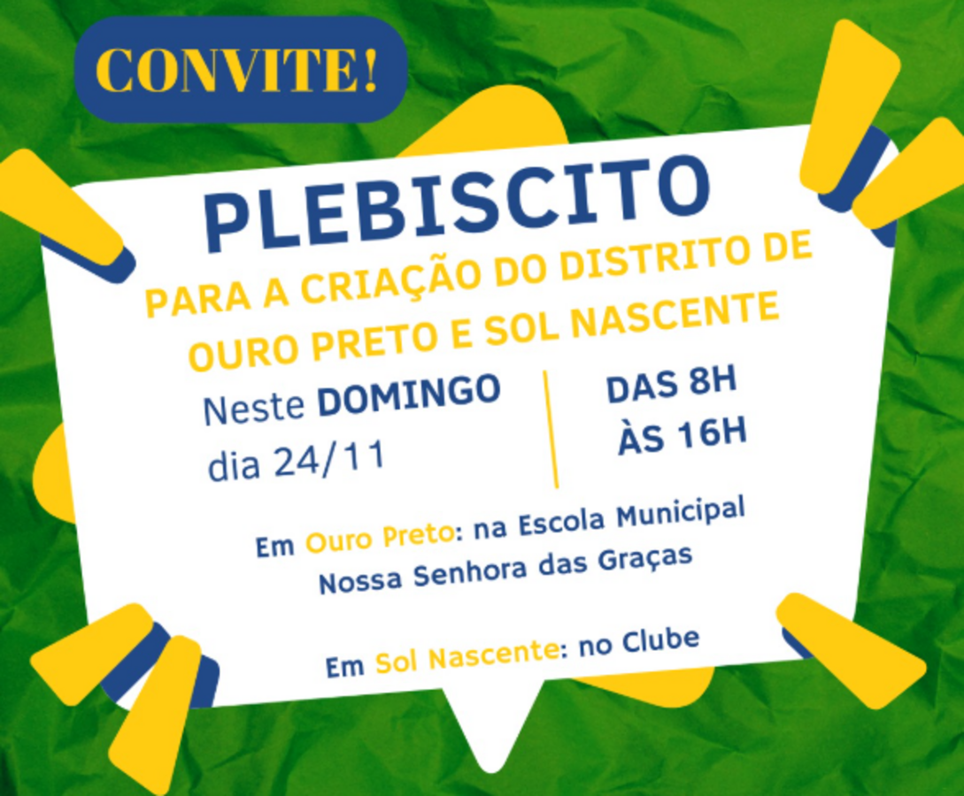 A comunidade poderá escolher sobre a criação do distrito e também definir o nome que será chamado por meio de um plebiscito 