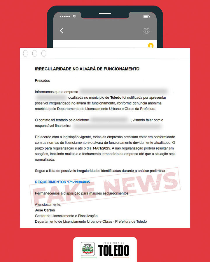 Notificações falsas de irregularidades no Alvará