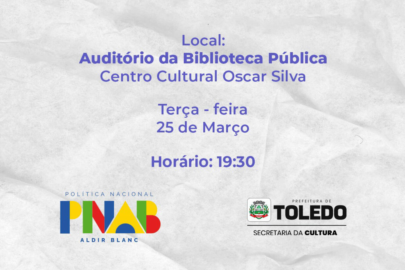 Evento, marcado para esta terça-feira (25), às 19h, no Centro Cultural Oscar Silva, visa definir a melhor forma de destinar recursos da Política Nacional Aldir Blanc