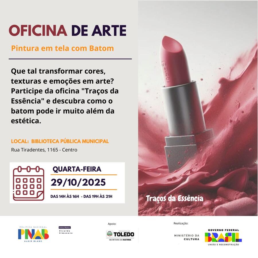 No dia 29 de outubro a Secretaria da Cultura estará promovendo o curso “Traços da Essência”, uma experiência que transforma cores, texturas e emoções em arte