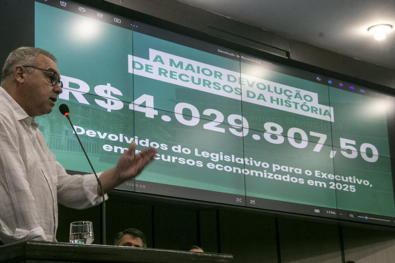 Devolução de sobras foi oficializada nesta segunda (22), durante a última sessão ordinária do Legislativo em 2025