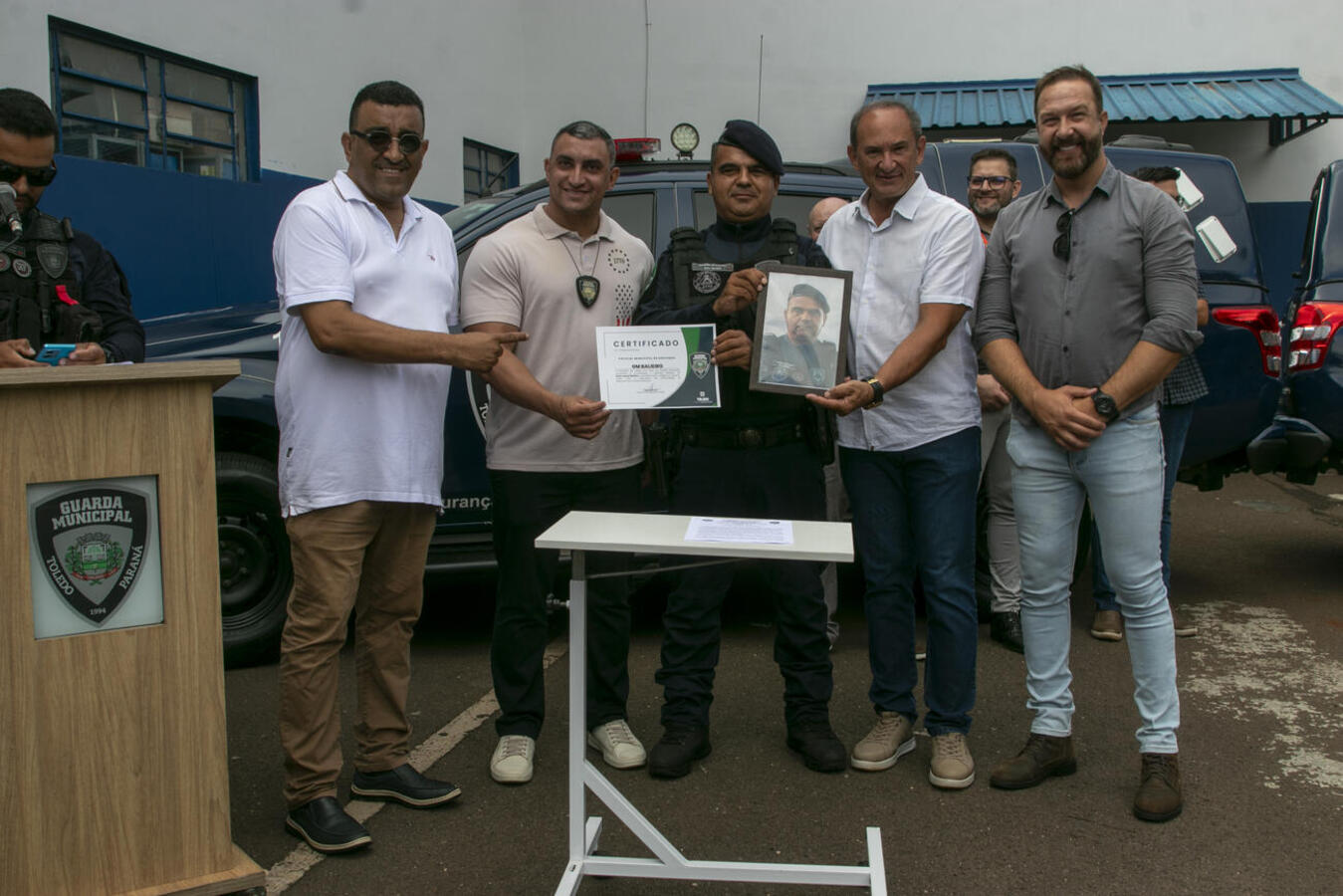 Nesta sexta-feira (30), a Guarda Municipal prestou homenagens ao policial municipal destaque do mês de janeiro