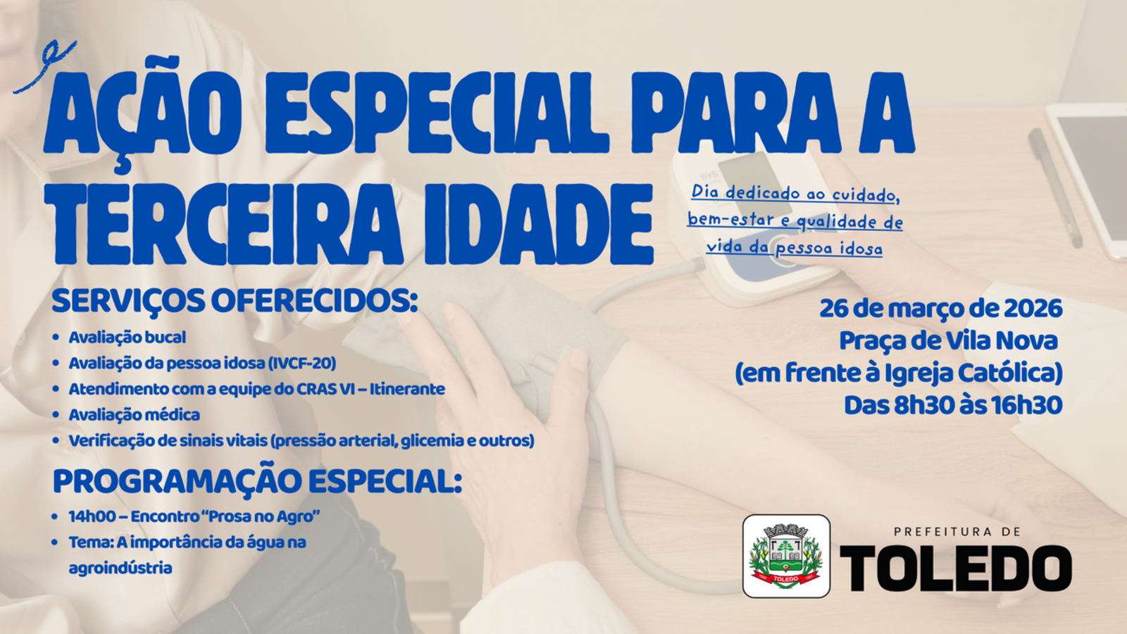 Evento será realizado nesta quinta-feira (26) na Praça do distrito, das 8h30 às 16h30, levando diversos serviços à população