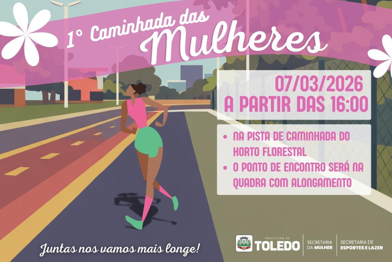 Evento da Secretaria Municipal da Mulher ocorrerá no cartão-postal de Toledo neste sábado (7), às 16h; duas voltas ao redor do Horto Florestal foram programadas