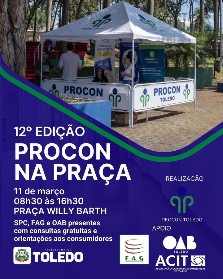Consultas gratuitas de SPC/Serasa, jurídicas e orientações bancárias acontecerão de maneira gratuita na praça Willy Barth nesta quarta-feira (11)