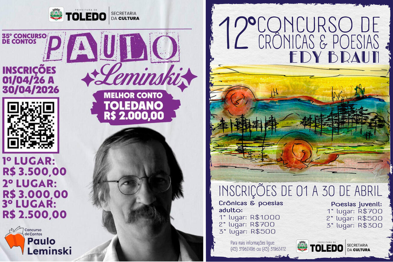 Trabalhos para o 35º Concurso de Contos Paulo Leminski e o 12º Concurso de Crônicas e Poesias Edy Braun devem ser enviados até 30 de abril