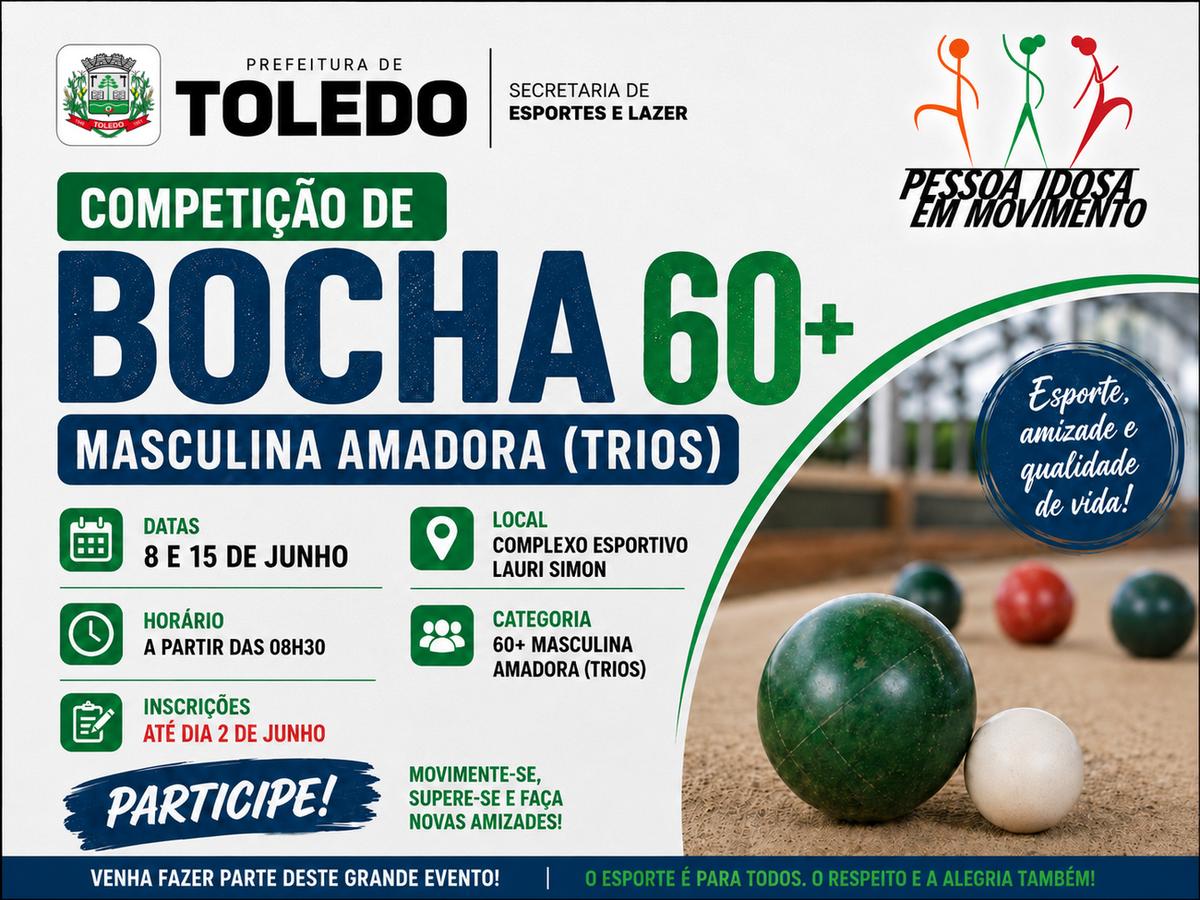Evento acontecerá nos dias 8 e 15 de junho, às 8h30, no Centro Esportivo Lauri José Simon