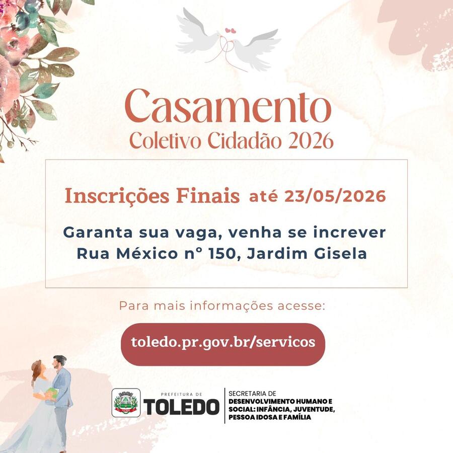 Casais interessados poderão se inscrever presencialmente até sexta-feira (22) e de forma online até sábado (23)