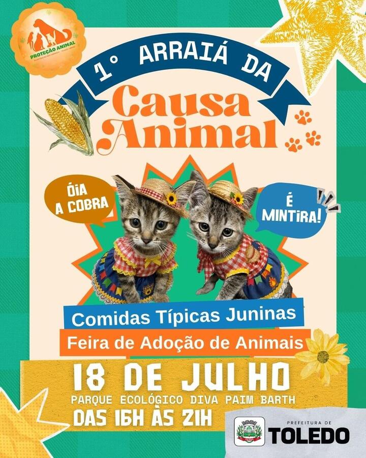 O Departamento de Proteção e Defesa Animal realizará no dia 18 de julho no Lago Municipal o primeiro arraiá da causa animal com feira de adoção e outras atrações