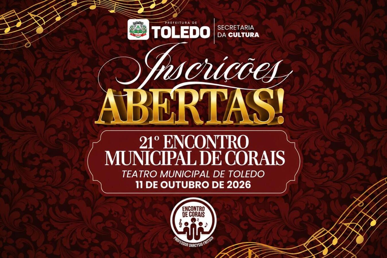 Participação no evento, que tem o nome do professor Darcysio Fritsch, deve ser confirmada até o dia 28/9; apresentações ocorrem em 11/10, no Teatro Municipal