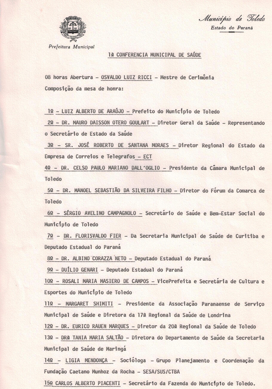 I CONFERENCIA MUNICIPAL DE SAÚDE 1991