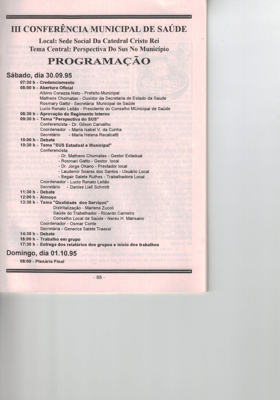 III CONFERENCIA MUNICIPAL DE SAÚDE 1995