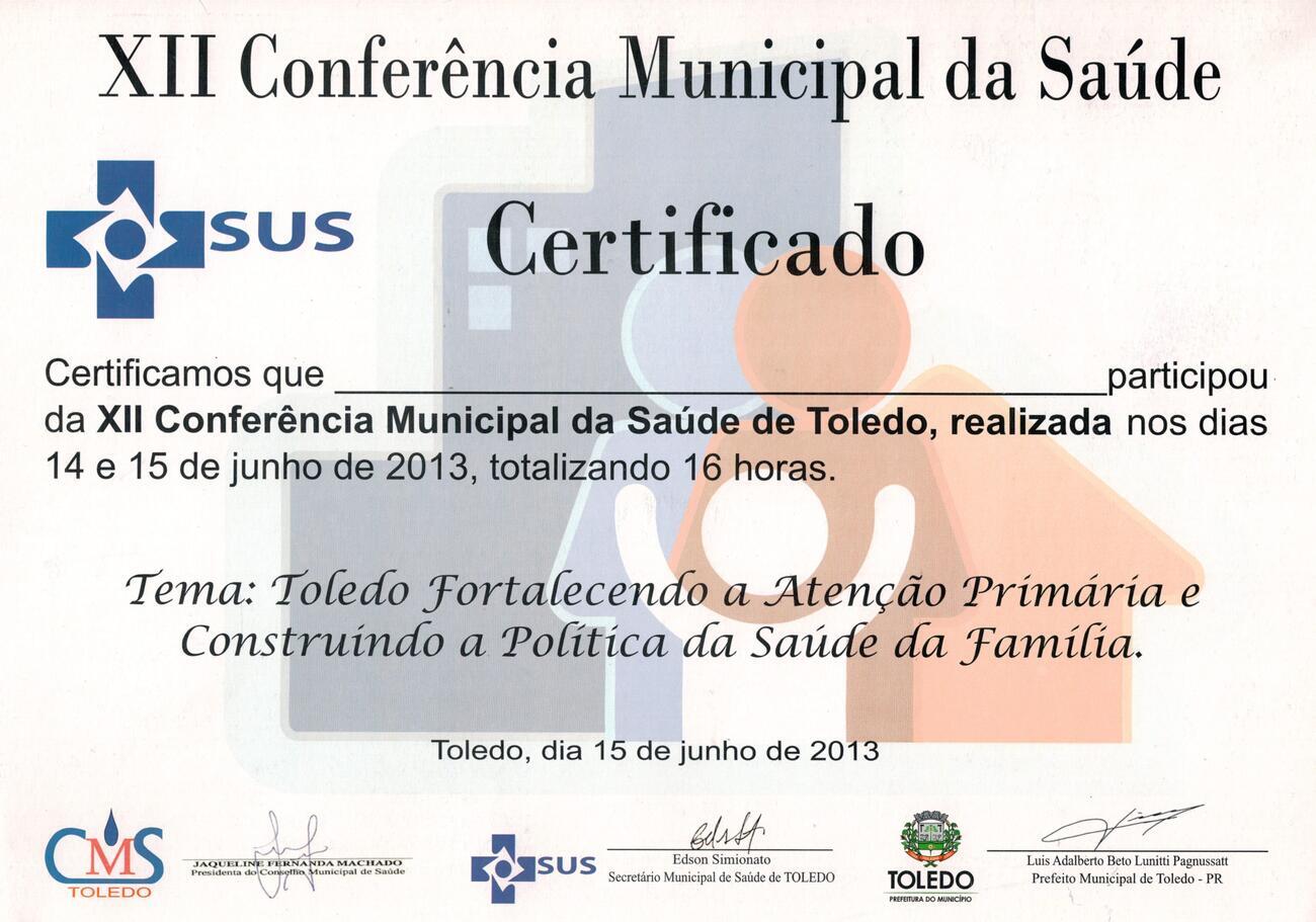 XII CONFERENCIA MUNICIPAL DE SAÚDE 2013
