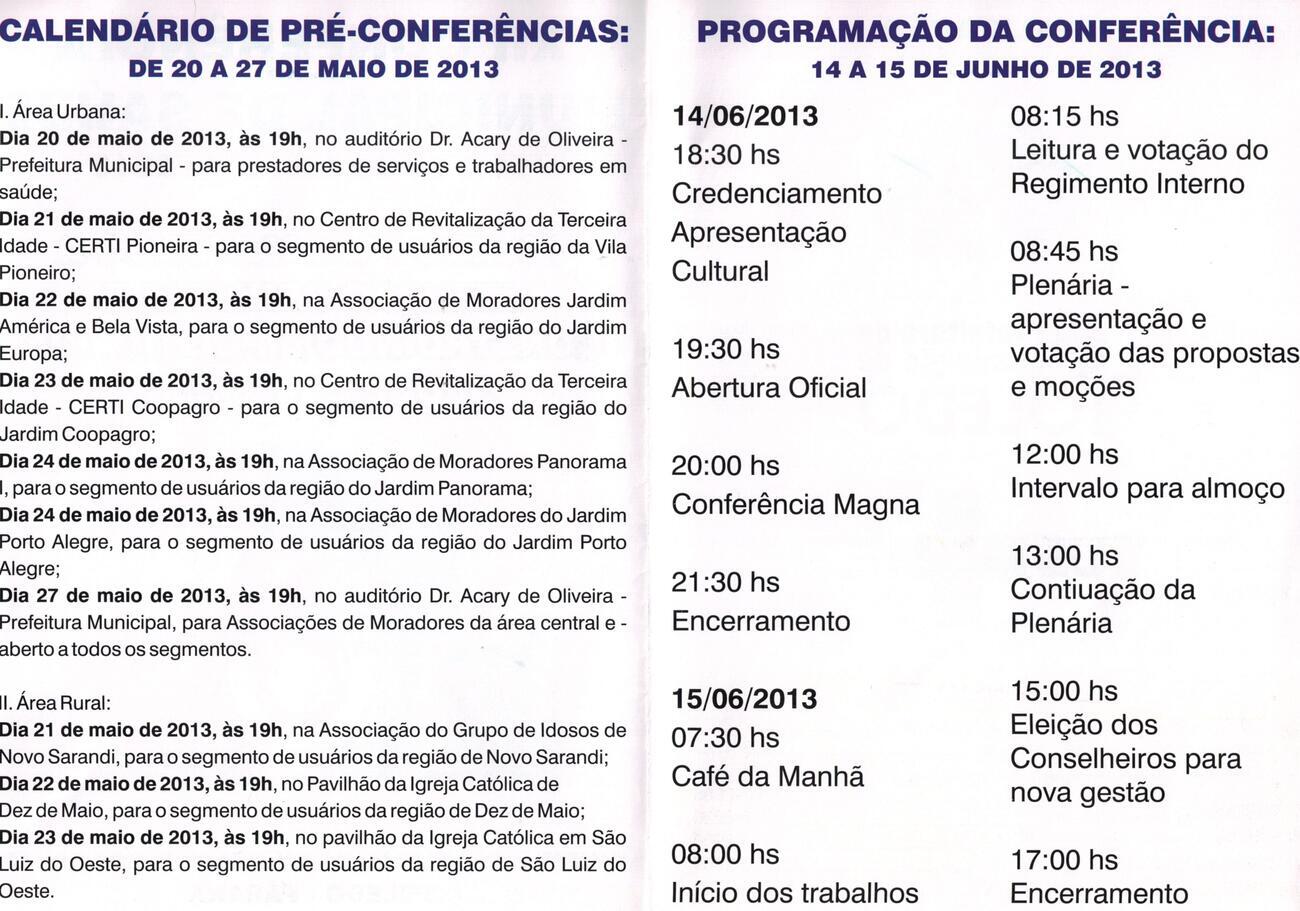 XII CONFERENCIA MUNICIPAL DE SAÚDE 2013