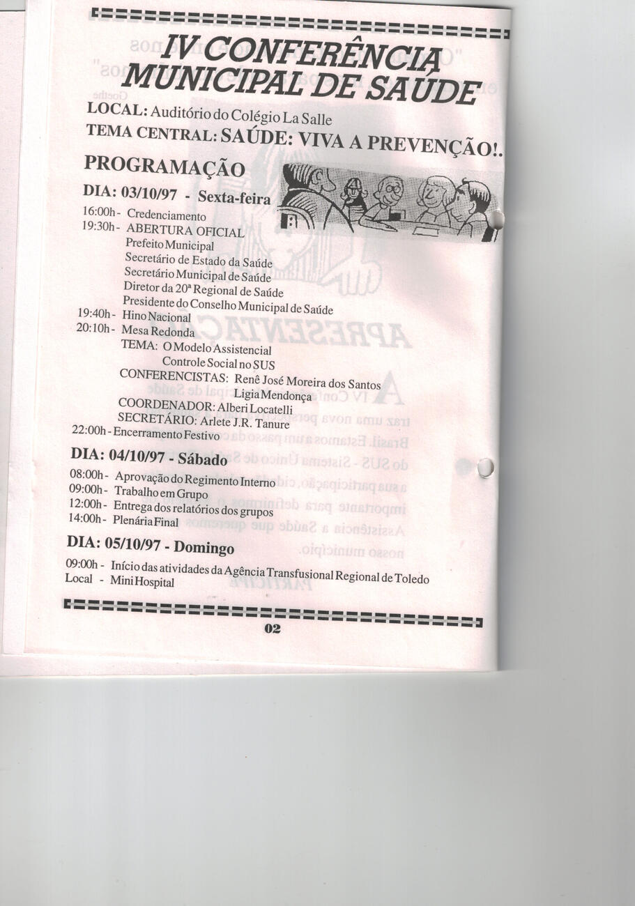 IV Conferência Municipal de Saúde 1997 - Programação