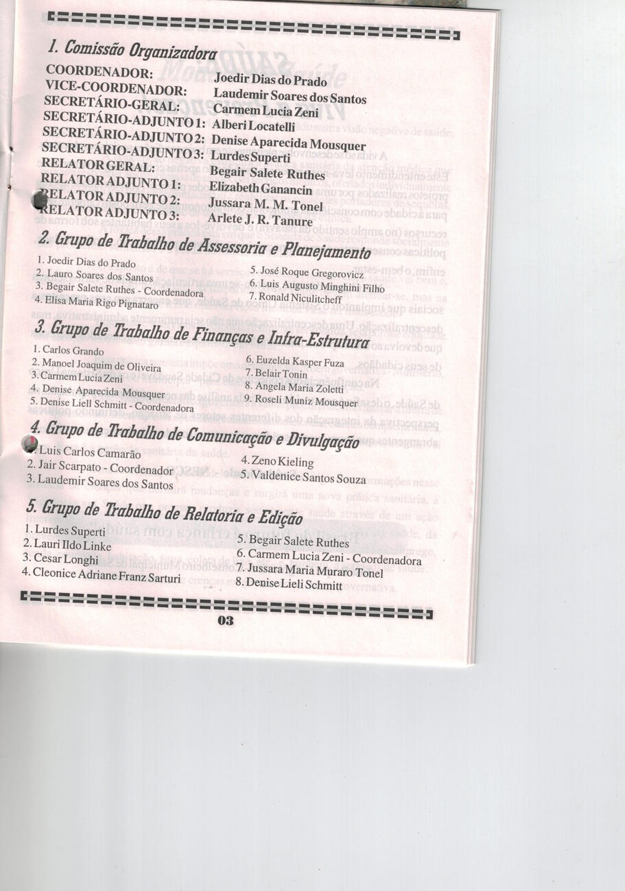 IV Conferência Municipal de Saúde 1997 - Comissão Organizadora
