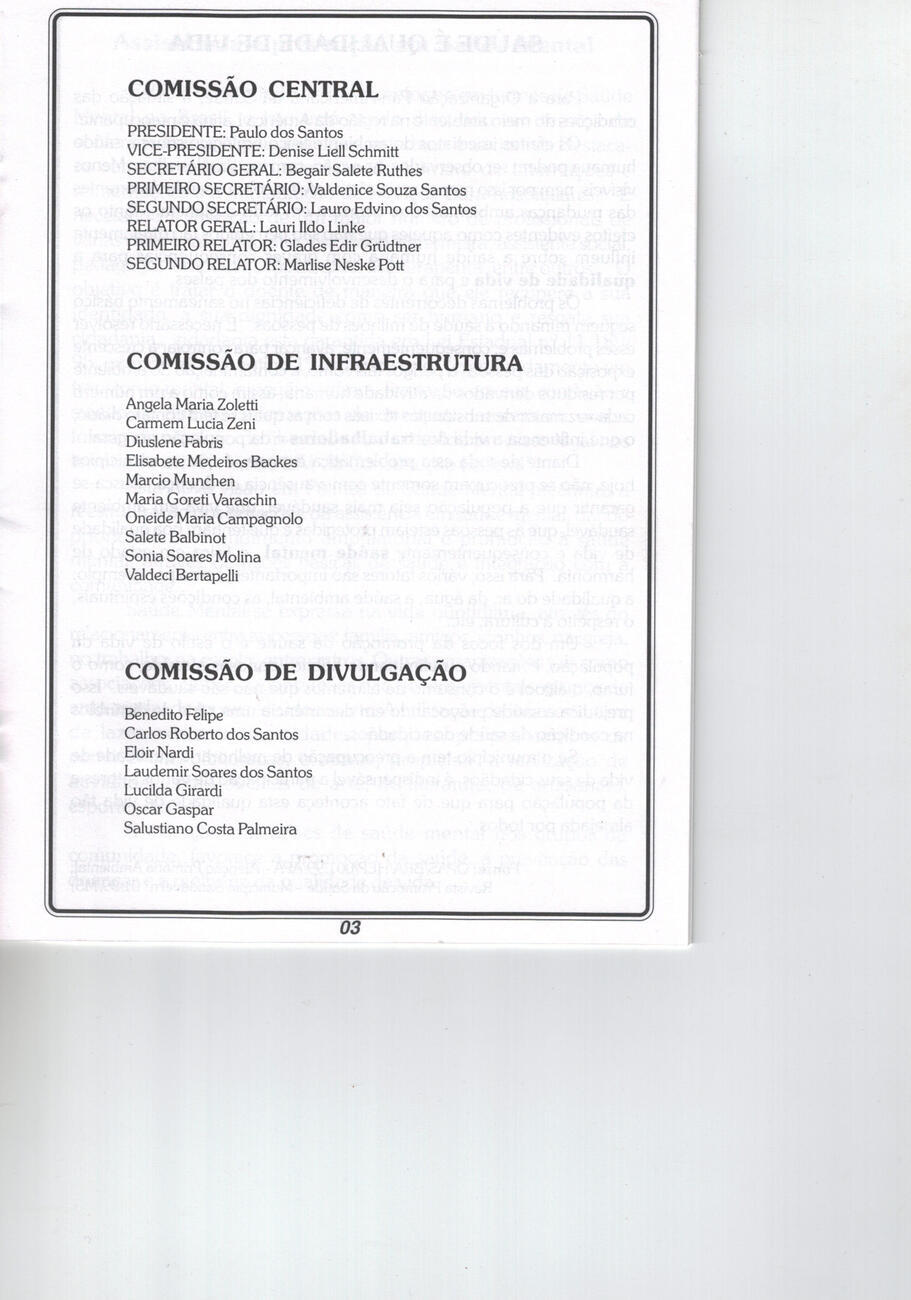 VI Conferência Municipal de Saúde 2001 - Comissão Organizadora