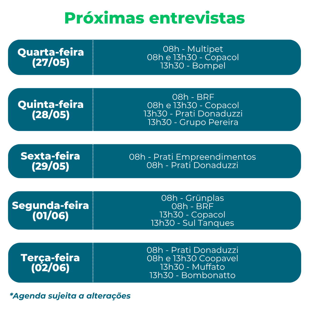 imagem contendo próximas entrevistas