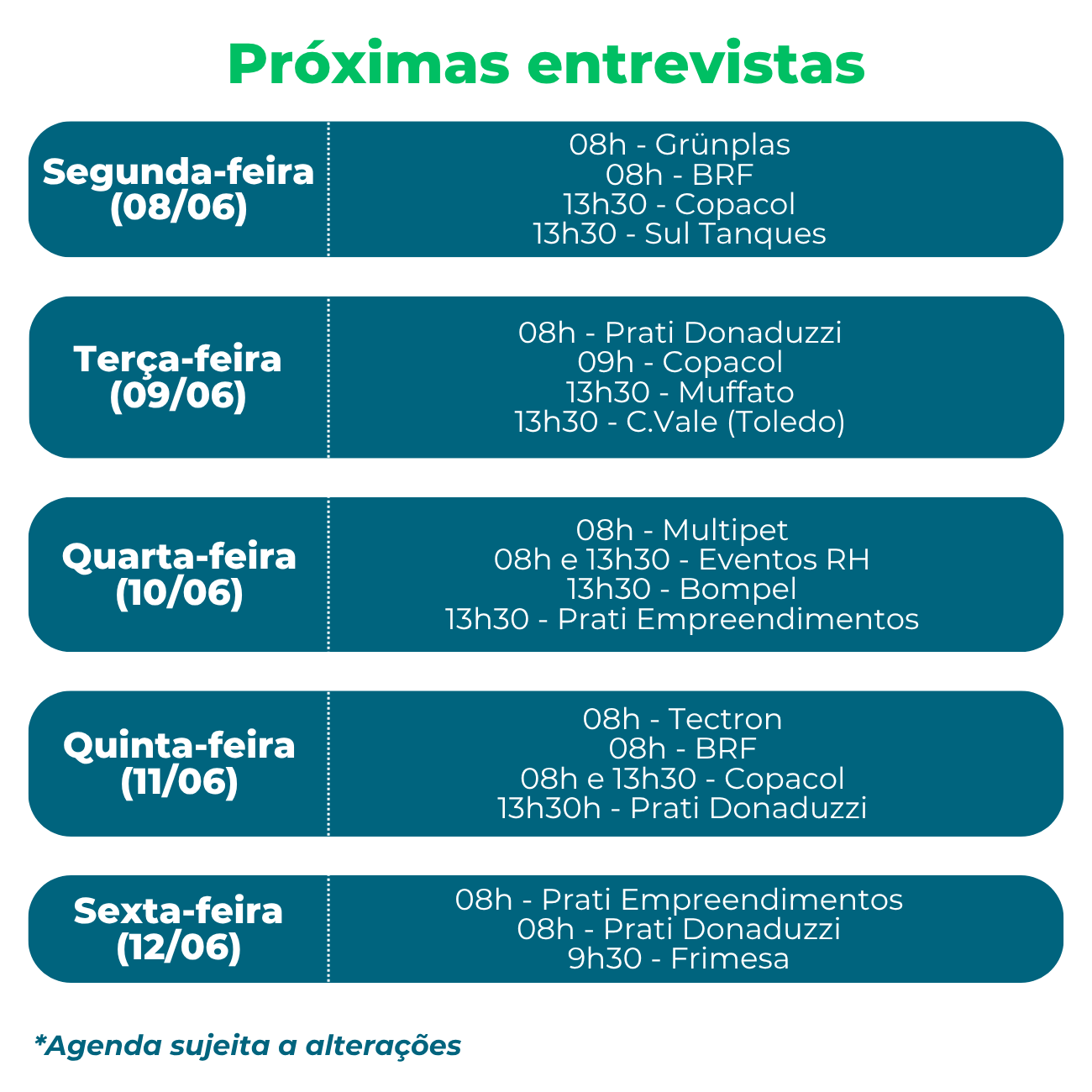imagem contendo próximas entrevistas