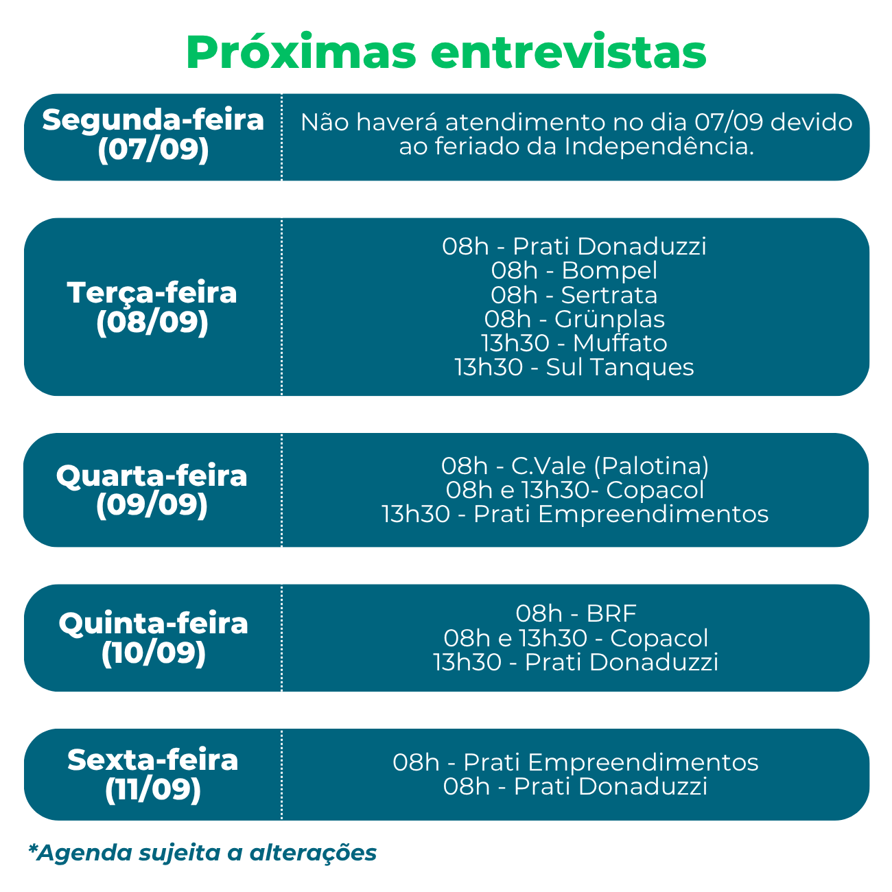 imagem contendo as próximas entrevistas