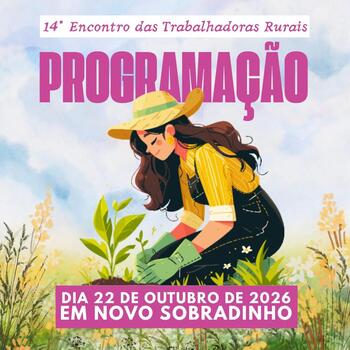 Banner informativo com convite para participação do evento "14º Encontro das Trabalhadoras Rurais"