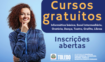 Informática básica, Excel intermediário, Oratória, Dança, Teatro, Grafite, Libras são algumas das opções.