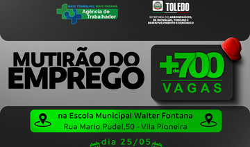 Recrutadores de 10 empresas estarão nesta sexta (24), das 8h às 12h, em ação da Agência do Trabalhador de Toledo que ocorrerá na Escola Municipal Walter Fontana
