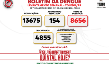 Município registrou, desde agosto de 2023, 8.656 casos, 43 óbitos e 13.665 notificações relacionadas à doença; mesmo no frio, combate ao Aedes aegypti precisa continuar