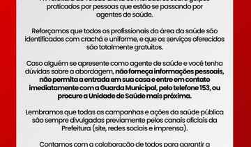 Pessoas estariam se passando por servidores públicos. Em caso de dúvida a orientação é entrar em contato com a Guarda Municipal