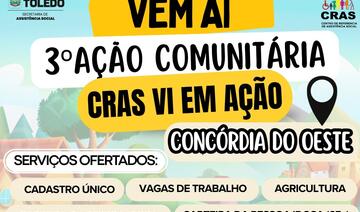 O salão da Igreja Católica do distrito de Concórdia do Oeste receberá, no dia 30 de setembro, a 3ª Ação Comunitária CRAS VI em Ação