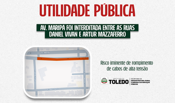 Trânsito será bloqueado até conclusão do trabalho da Copel