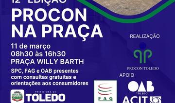 Consultas gratuitas de SPC/Serasa, jurídicas e orientações bancárias acontecerão de maneira gratuita na praça Willy Barth nesta quarta-feira (11)