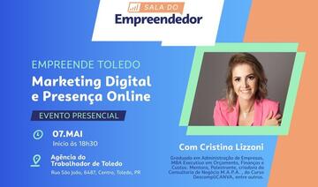 Abordando o tema “Marketing Digital e Presença Online”, o encontro será no dia 7 de maio a partir das 18h30