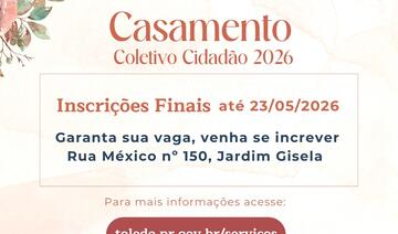 Casais interessados poderão se inscrever presencialmente até sexta-feira (22) e de forma online até sábado (23)