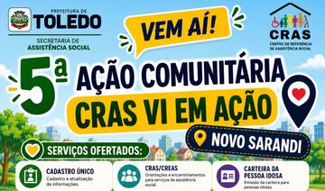 A ação será na próxima quarta-feira (27) das 9h às 12h no Clube de Idosos de Novo Sarandi e contará com orientações e encaminhamentos para diversos serviços municipais