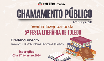 Livreiros, distribuidores, editoras ou sebos que desejarem comercializar durante a Feira do Livro da 5ª Festa Literária de Toledo podem participar do certame