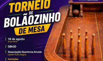A Secretaria de Esportes e Lazer realizará no dia 18 de agosto na Associação Querência Amada o torneio de bolãozinho de mesa 60+